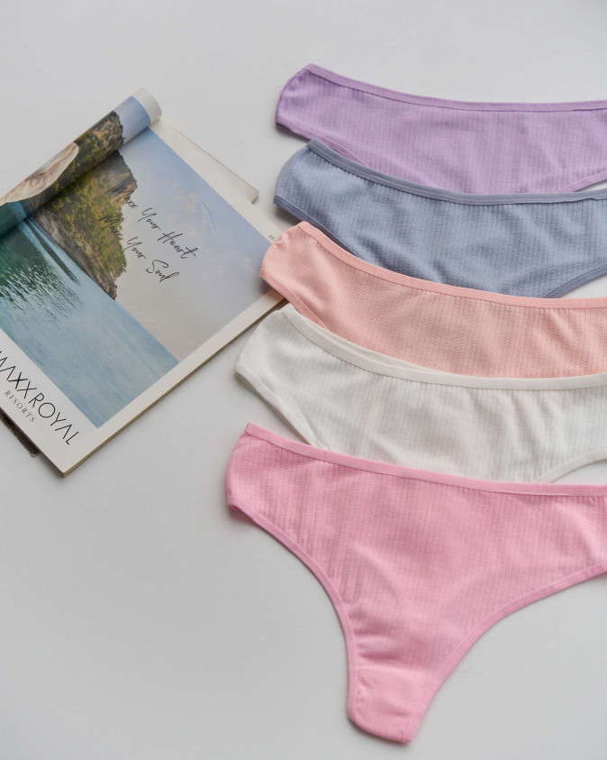 Стрінги пастельні, Plus Size - в рубчик