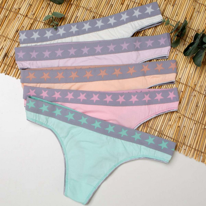 Жіночі стринги однотонні - зірки по гумці