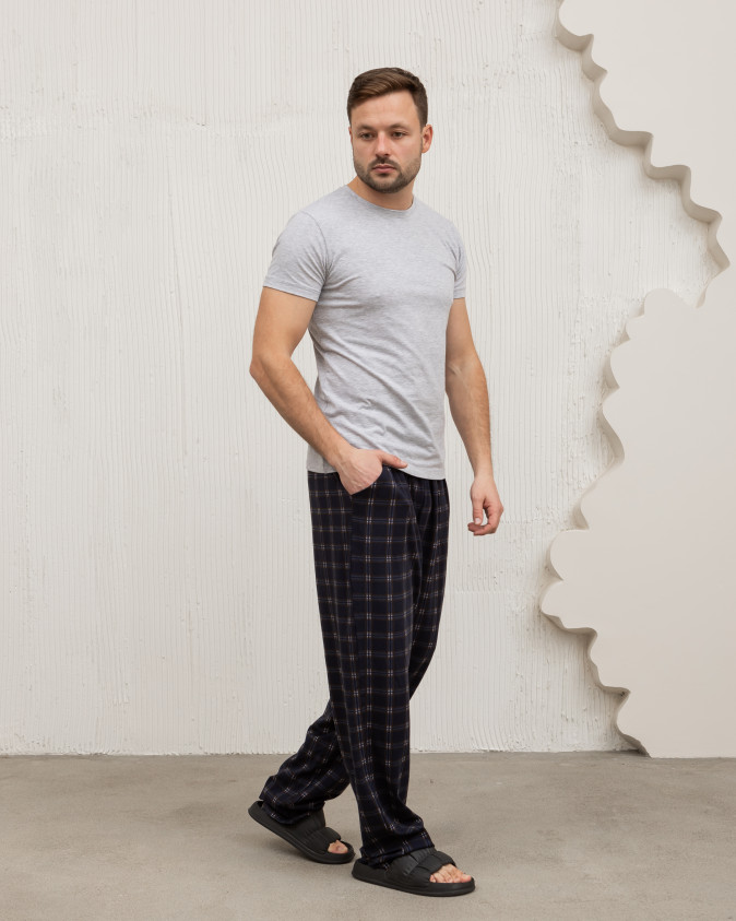 Чоловічі піжамні штани - дрібна клітинка - темно-сині без манжету