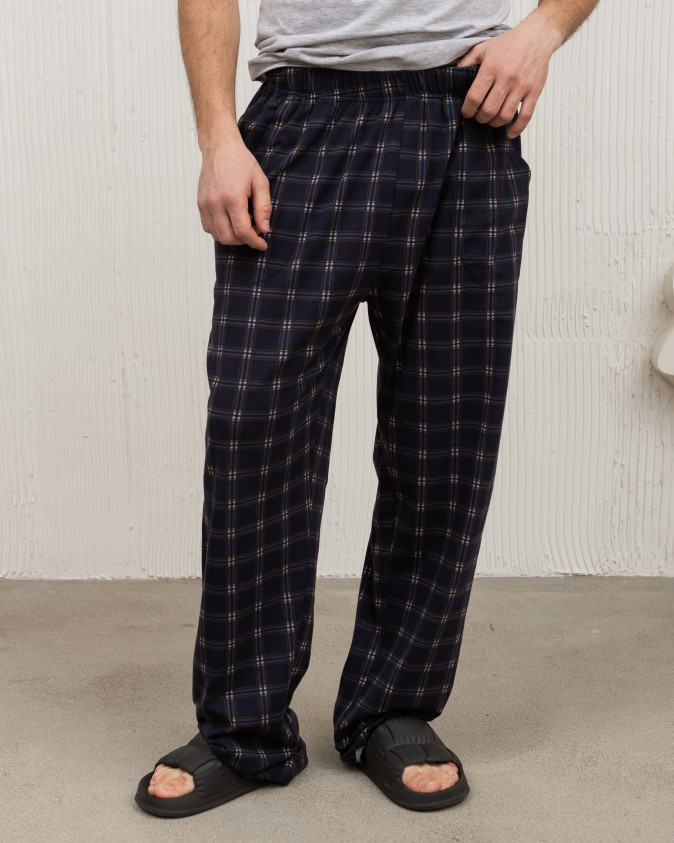 Чоловічі піжамні штани - дрібна клітинка - темно-сині без манжету