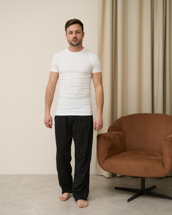Чоловічі піжамні штани - чорні клітинка-смужки без манжету