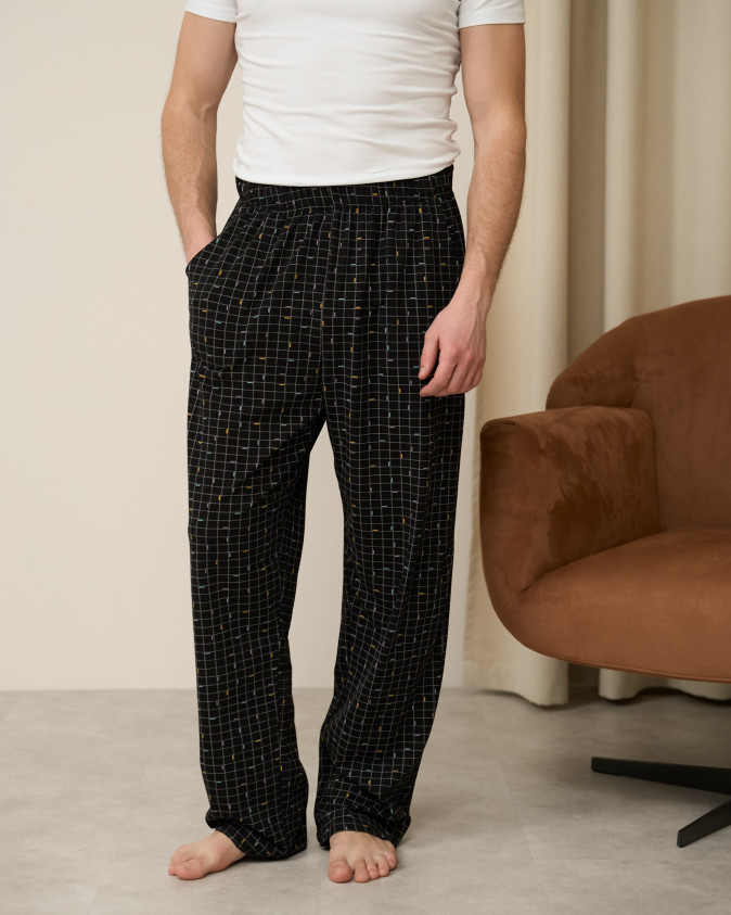Чоловічі піжамні штани - чорні клітинка-смужки без манжету