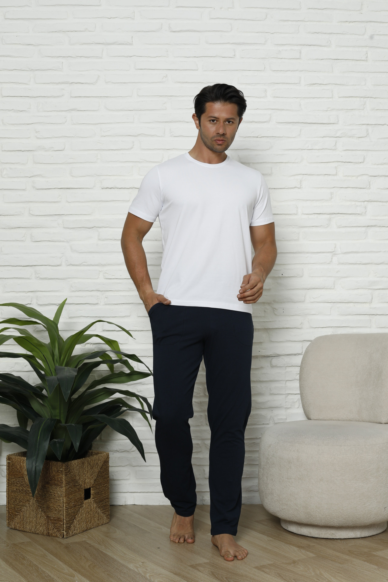 Чоловічі піжамні штани - однотонні без манжету