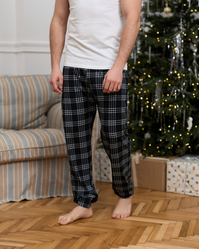 Чоловічі піжамні штани з манжетом - чорно-біла клітинка