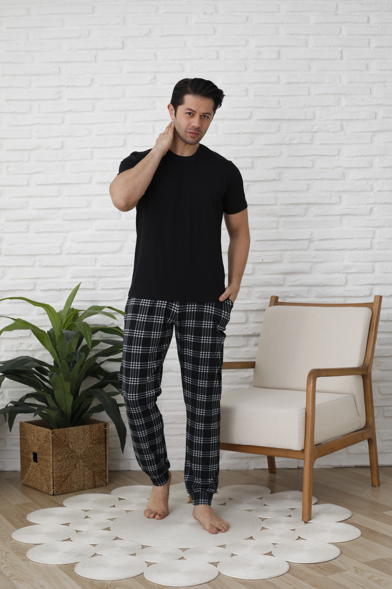 Чоловічі піжамні штани - чорно-біла клітинка