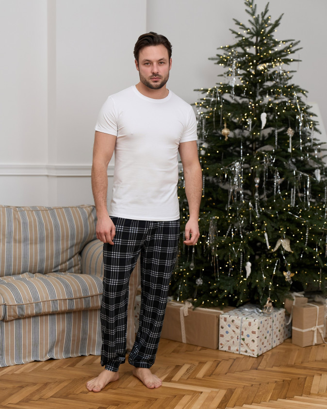 Чоловічі піжамні штани з манжетом - чорно-біла клітинка