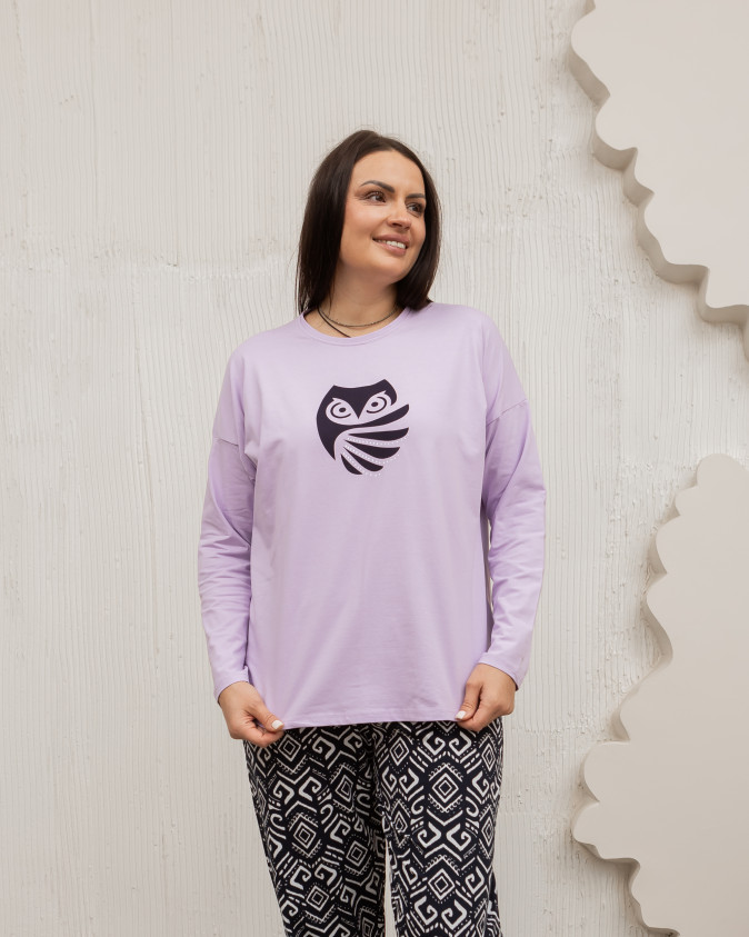 Комплект жіночий зі штанами в орнамент Plus Size- Сова