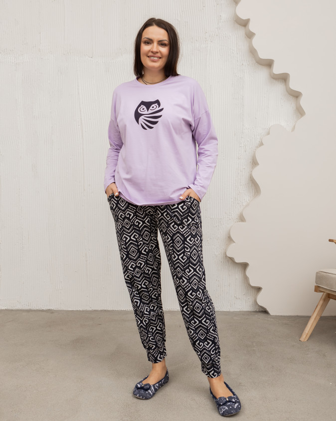 Комплект жіночий зі штанами в орнамент Plus Size- Сова