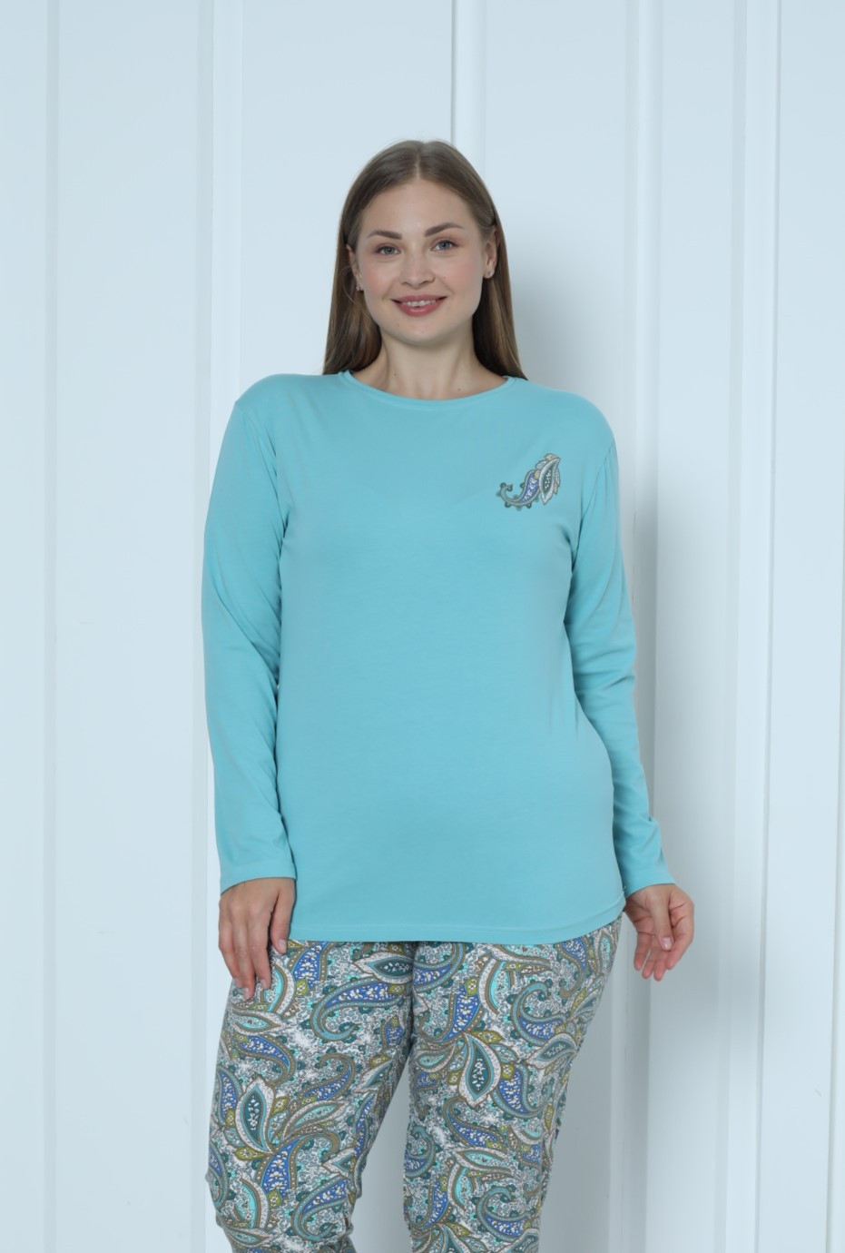 Піжама жіноча Plus Size зі штанами - Турецький огірок