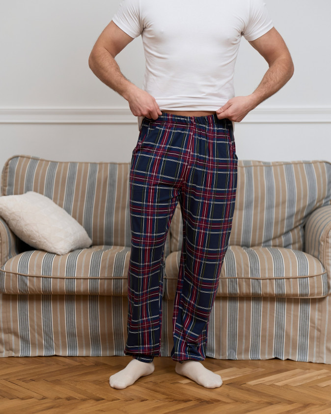 Мужские пижамные штаны - бордово-синяя клетка