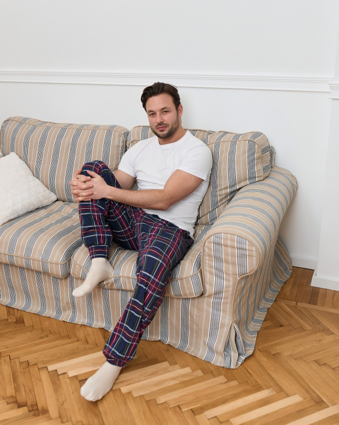 Мужские пижамные штаны - бордово-синяя клетка