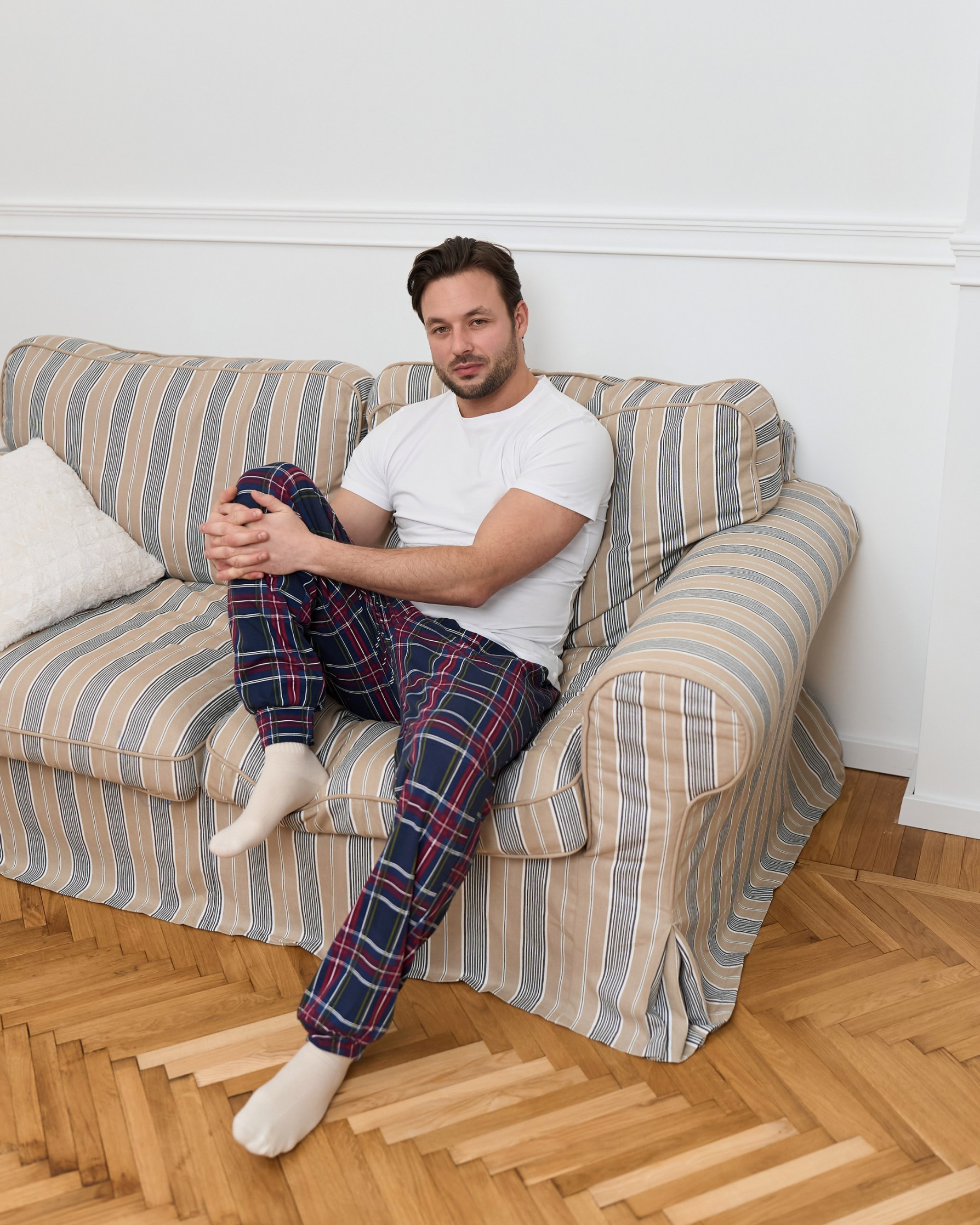 Мужские пижамные штаны - бордово-синяя клетка