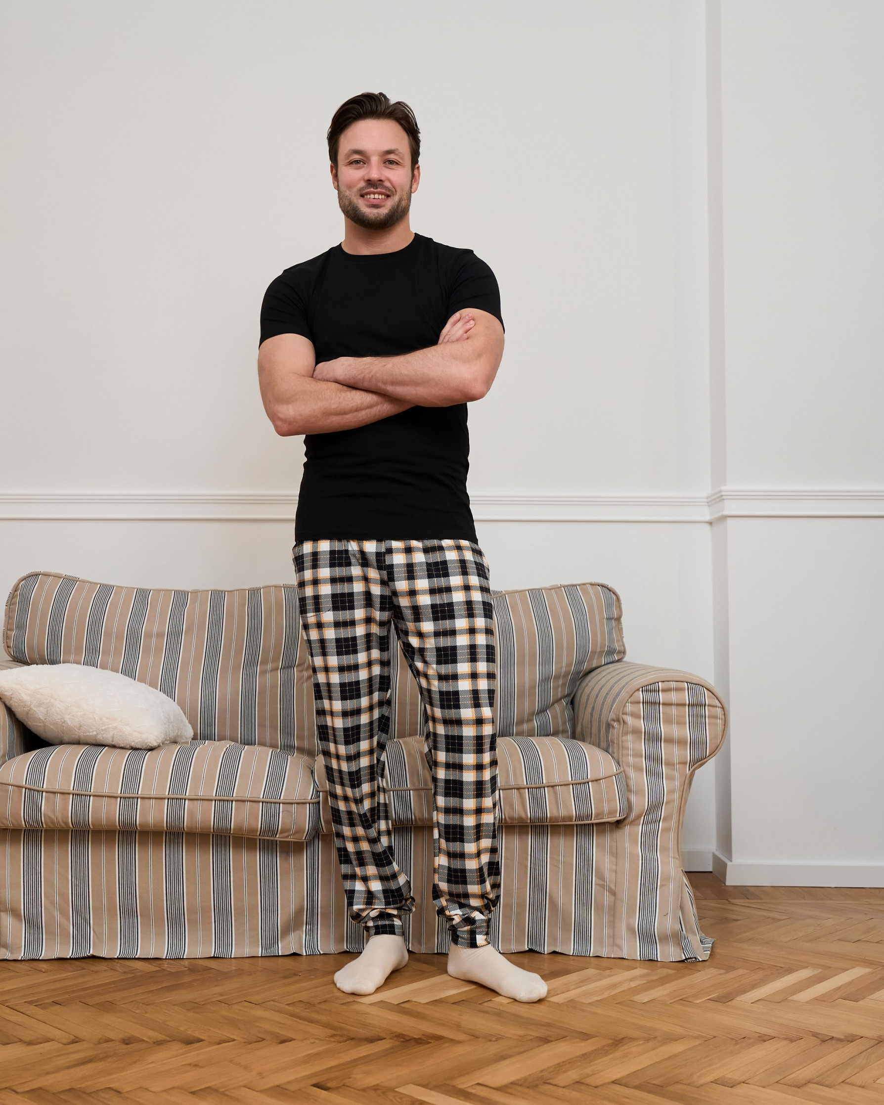 Мужские пижамные штаны - чёрно-жёлтая клетка