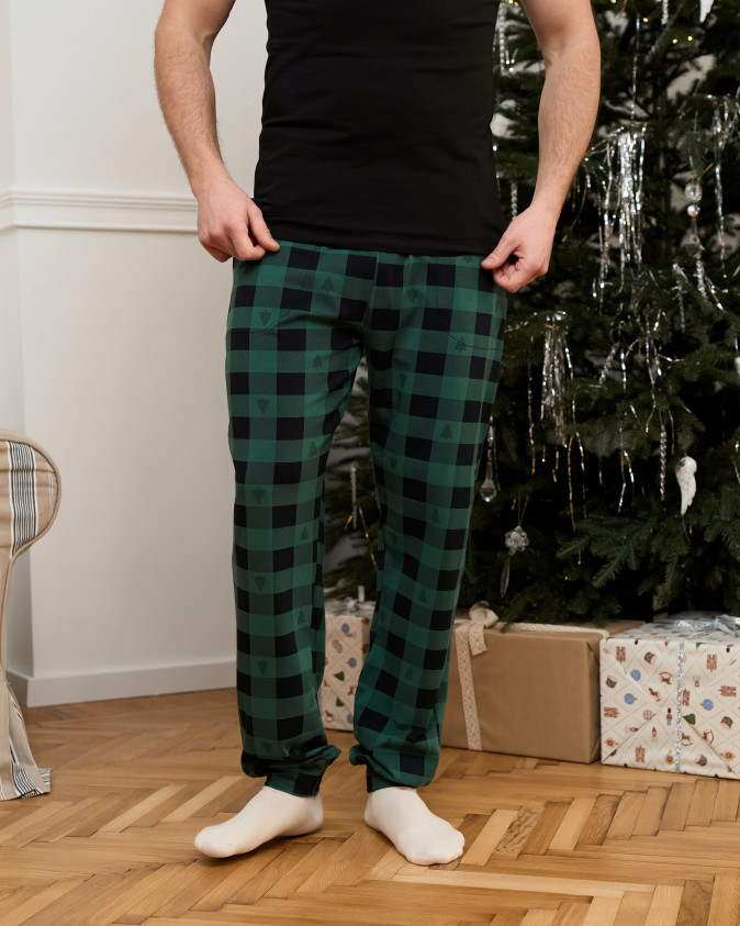 Чоловічі піжамні штани - зелено-чорна клітинка