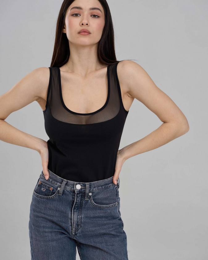 Майка жіноча Озкан з сіточкою - Білий, Чорний