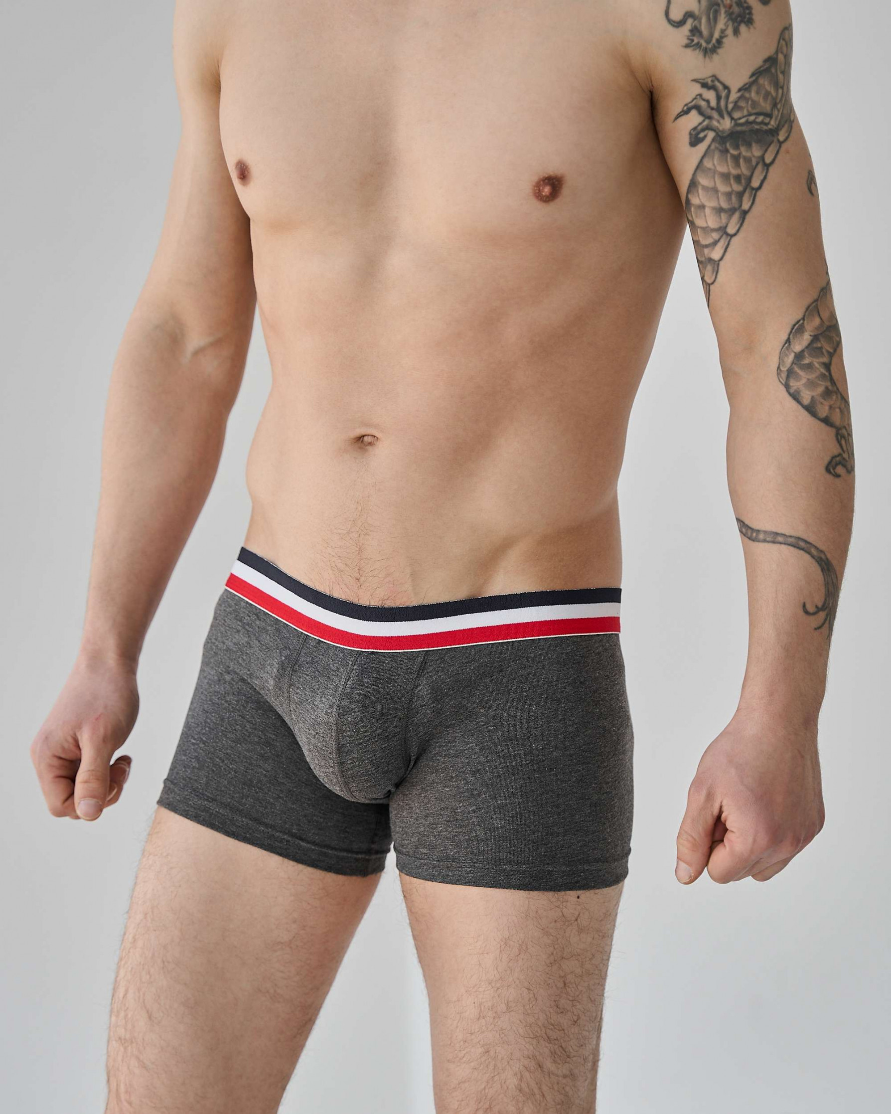Боксери чоловічі зі смугастою резинкою - Короткі - Сірий