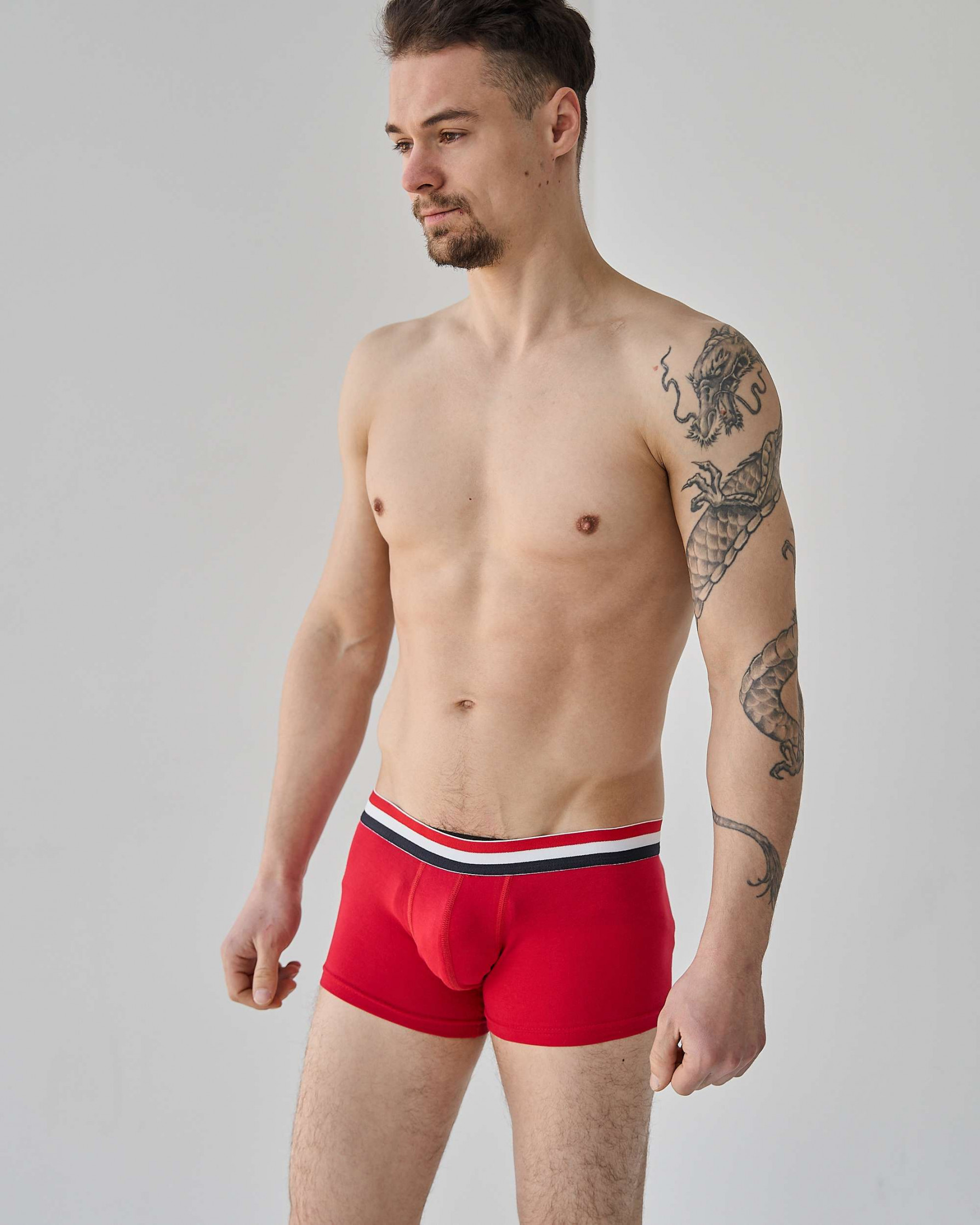 Боксери чоловічі зі смугастою резинкою - Короткі - Червоний