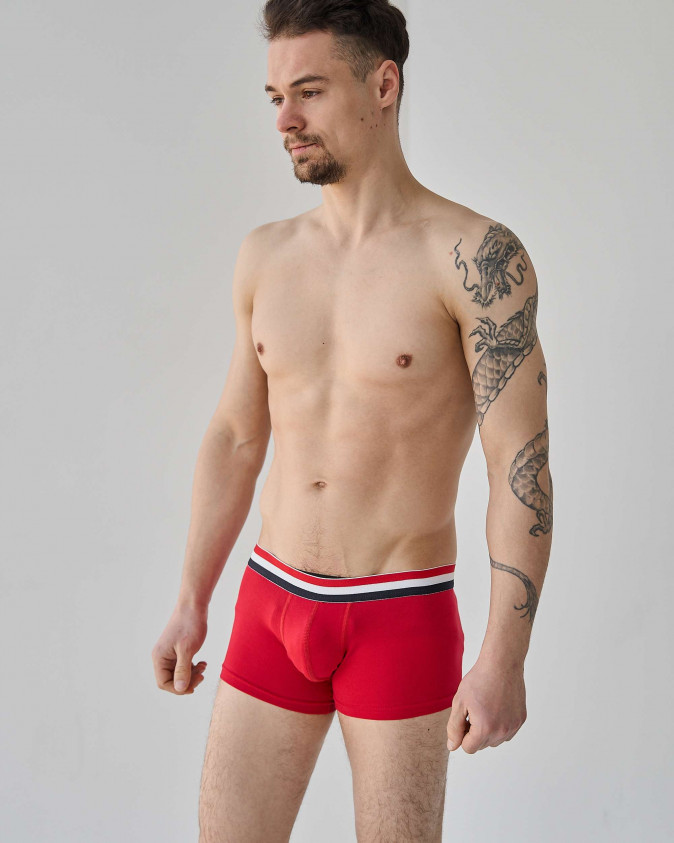 Боксери чоловічі зі смугастою резинкою - Короткі - Червоний