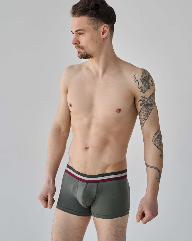 Боксери чоловічі зі смугастою резинкою - Короткі - Хакі