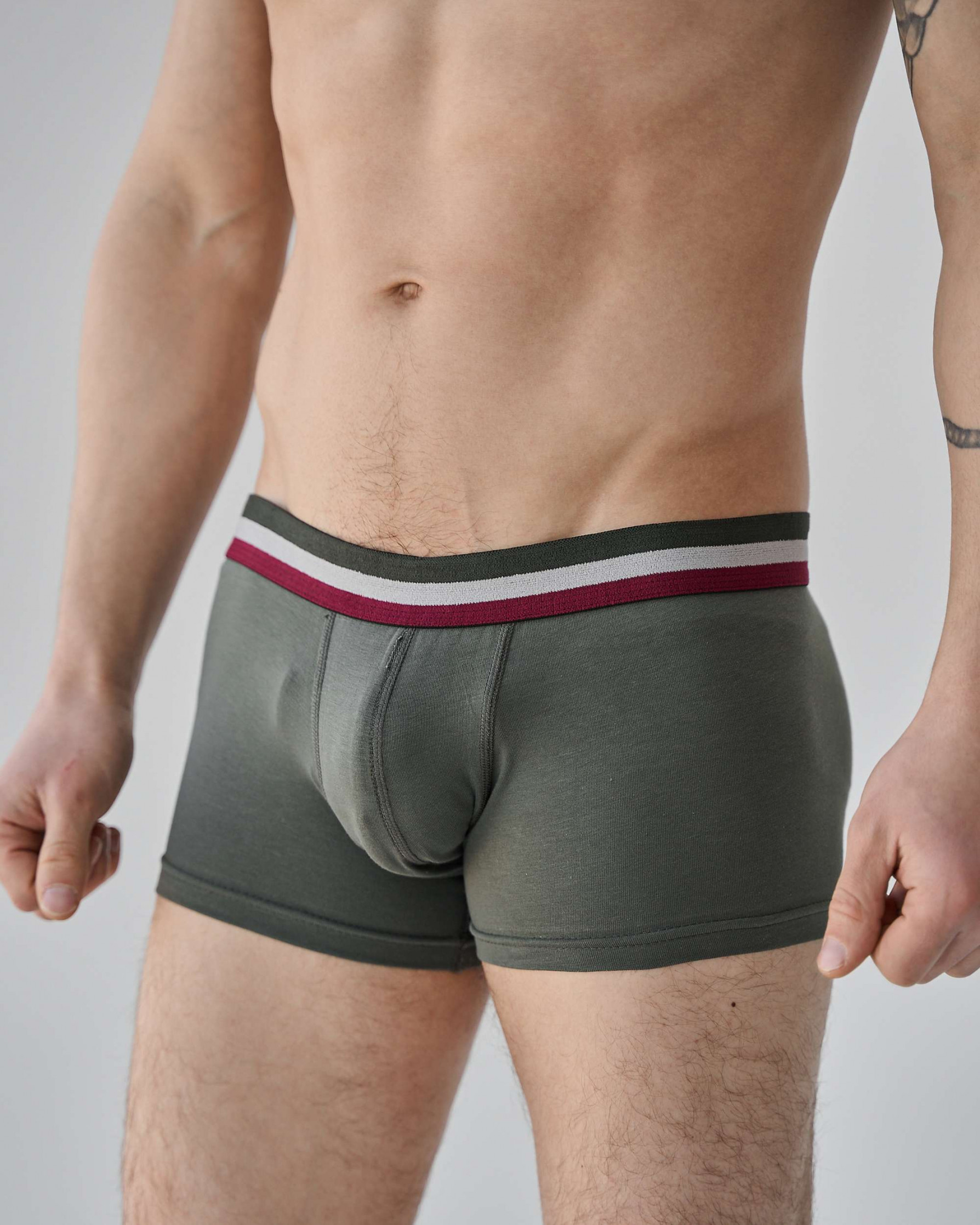 Боксери чоловічі зі смугастою резинкою - Короткі - Хакі