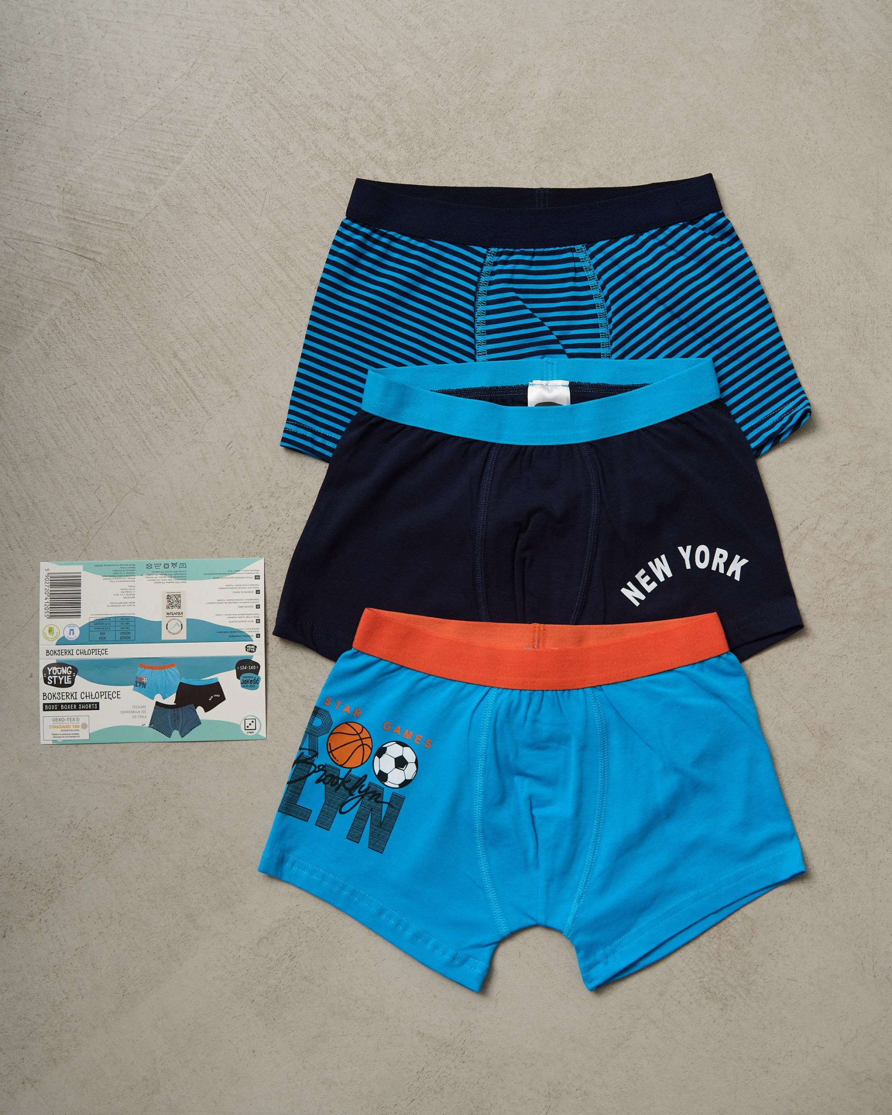 Боксеры подростковые синие и голубые - Футбол 6 шт.