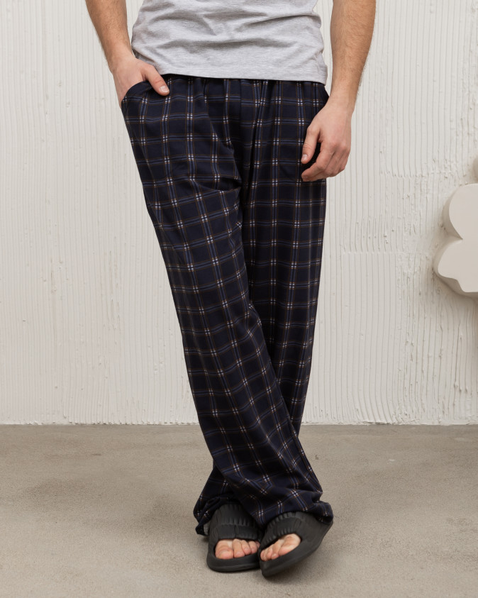 Мужские пижамные штаны Plus Size - темно-синие в клетку