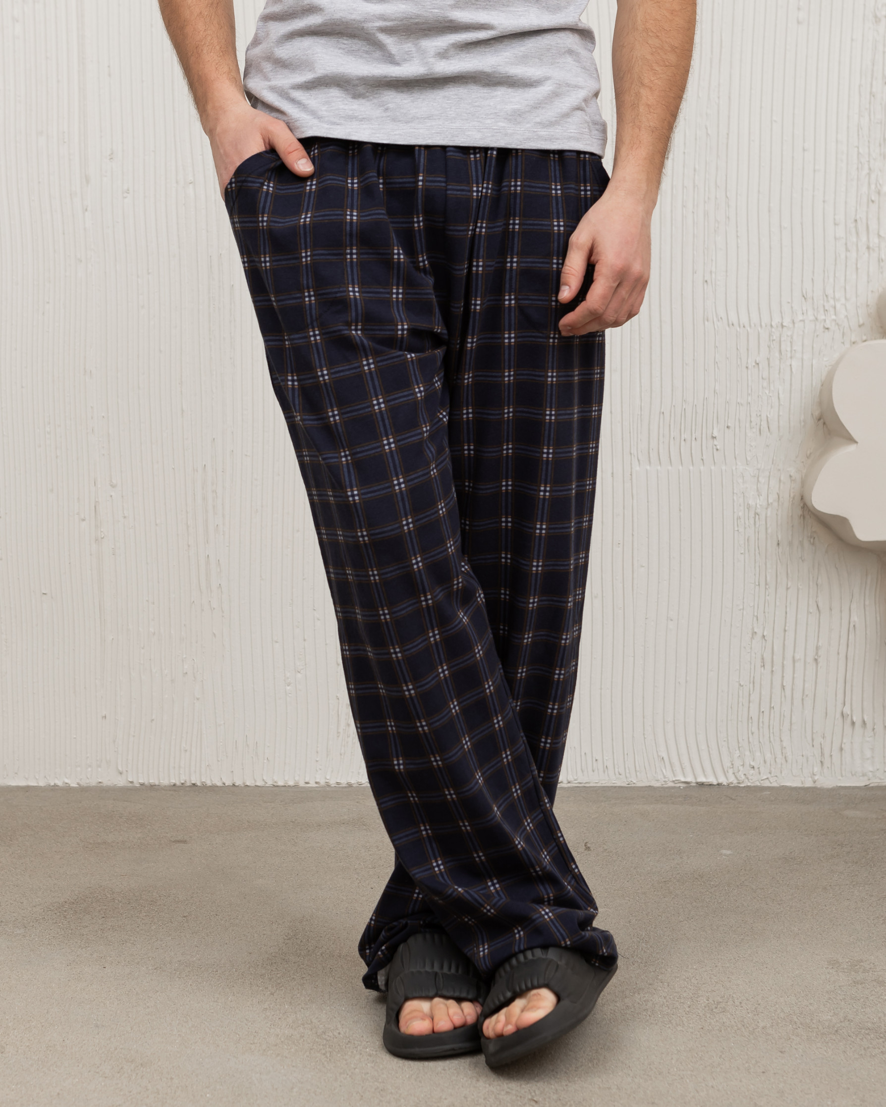 Мужские пижамные штаны Plus Size - темно-синие в клетку