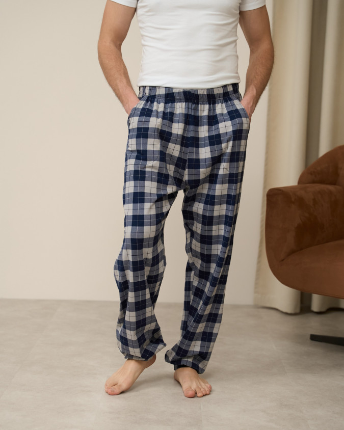 Мужские пижамные штаны Plus size - сине-серая клетка 