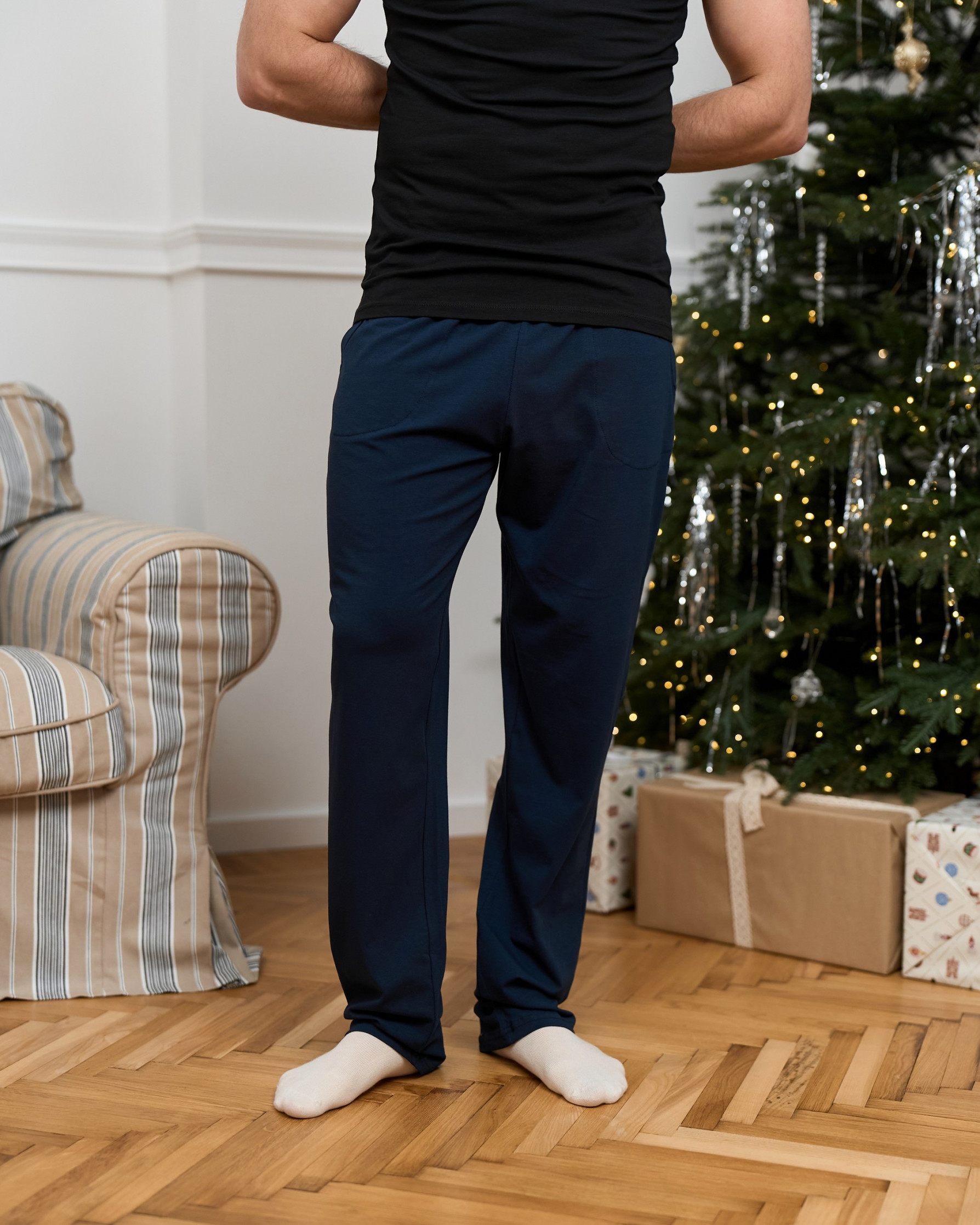 Мужские пижамные штаны Plus size - однотонные без манжета