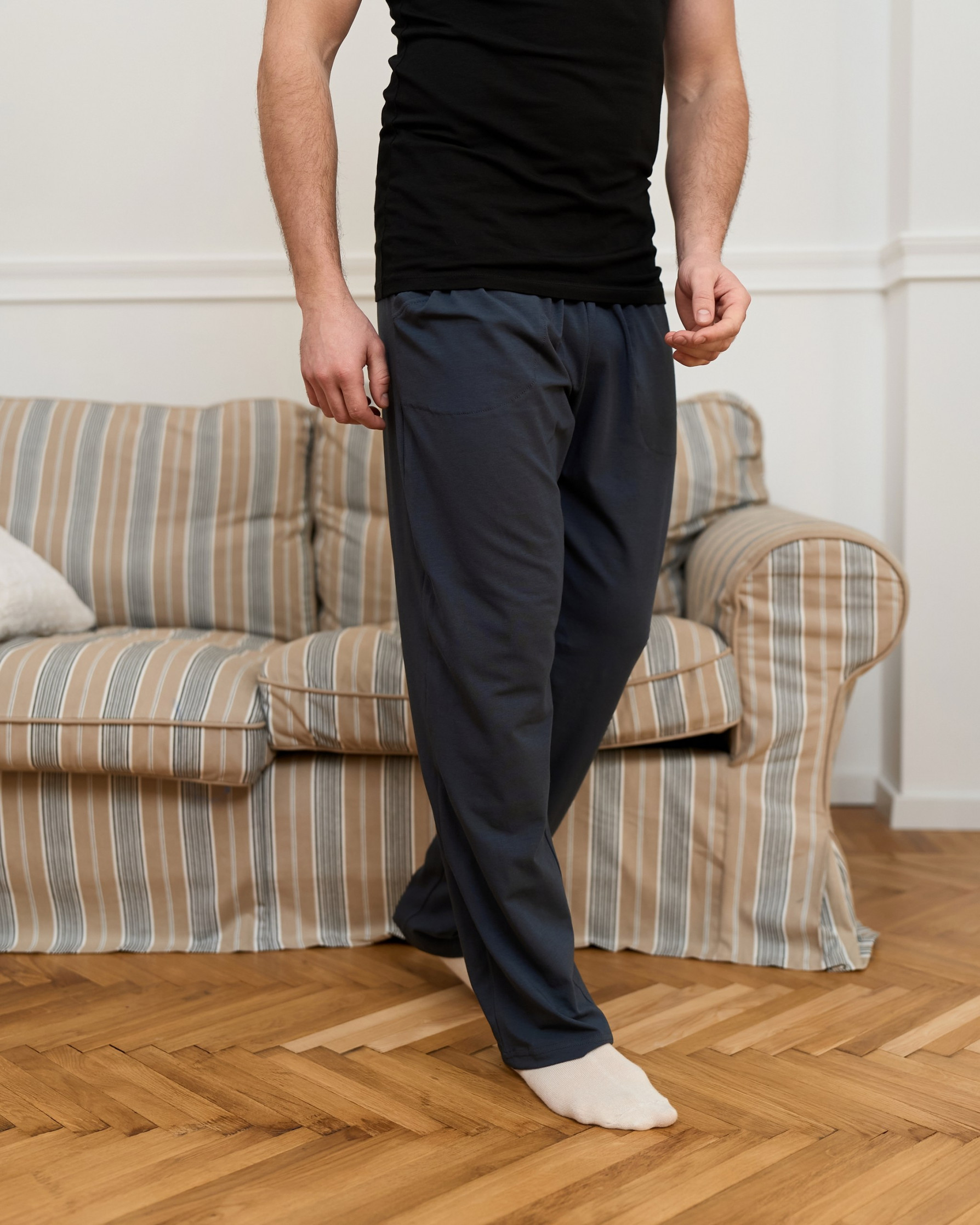 Мужские пижамные штаны Plus size - однотонные без манжета