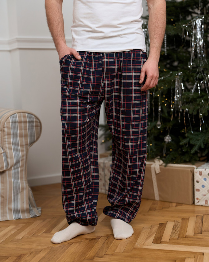 Чоловічі піжамні штани Plus size - синьо-червона клітинка