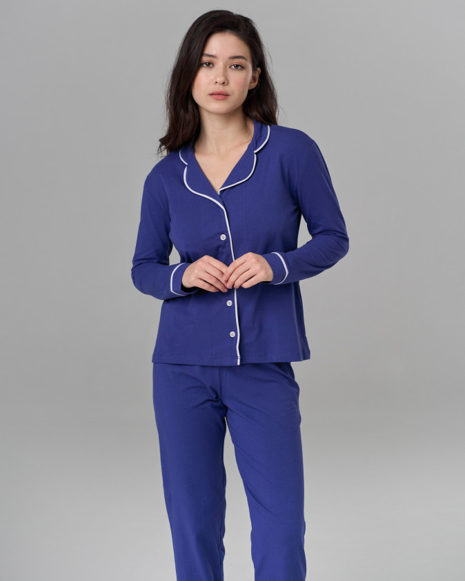 Жіночий комплект зі штанами Ozkan - однотонний синій