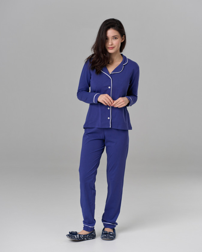 Жіночий комплект зі штанами Ozkan - однотонний синій