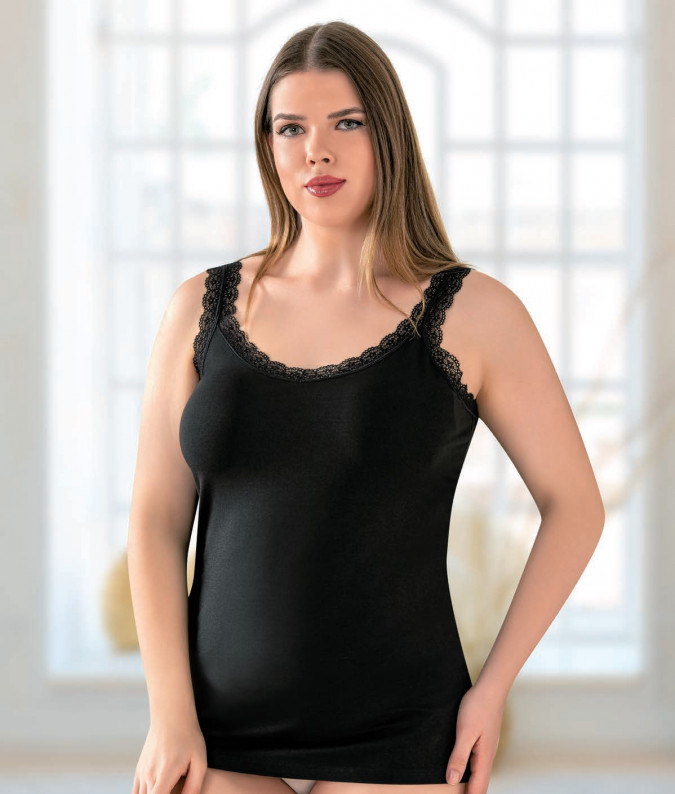 Жіноча майка із мереживними шлейками - Plus Size - Ozkan