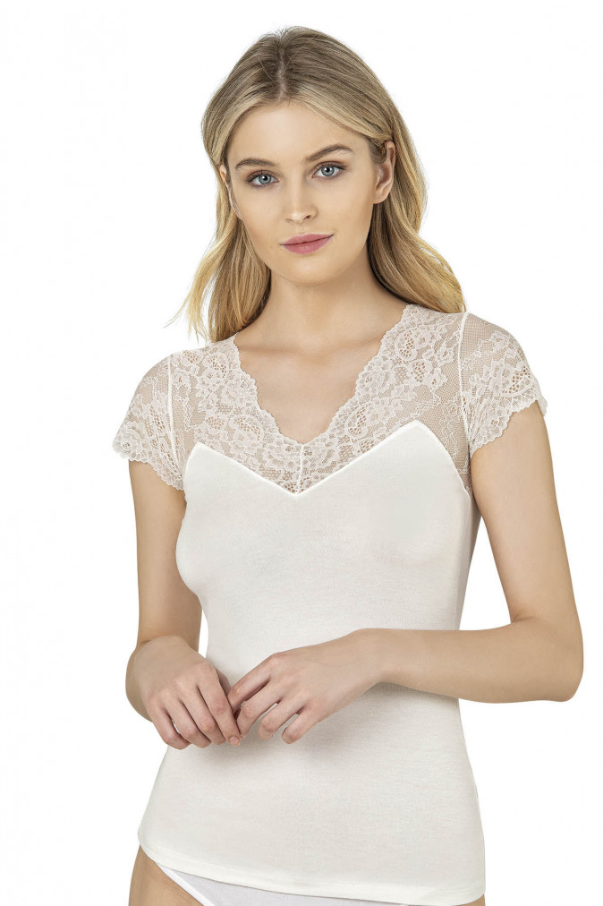 Футболка жіноча із мереживним верхом - Чорний - Ozkan