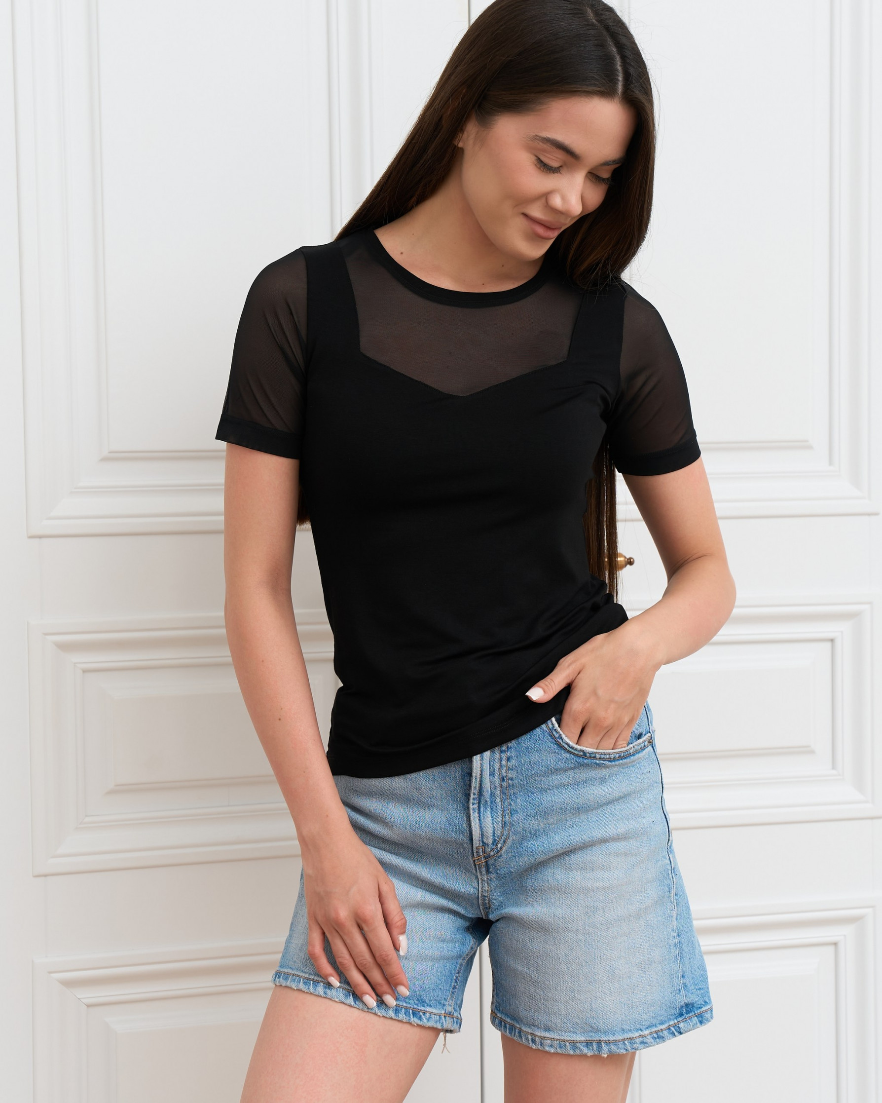 Футболка Ozkan с имитацией майки, черная - Viscose
