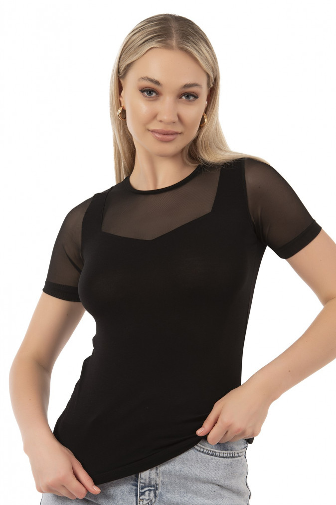 Футболка Ozkan з імітацією майки, чорна - Viscose