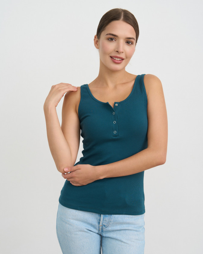 Жіноча майка широка бретелька, кнопки - в рубчик