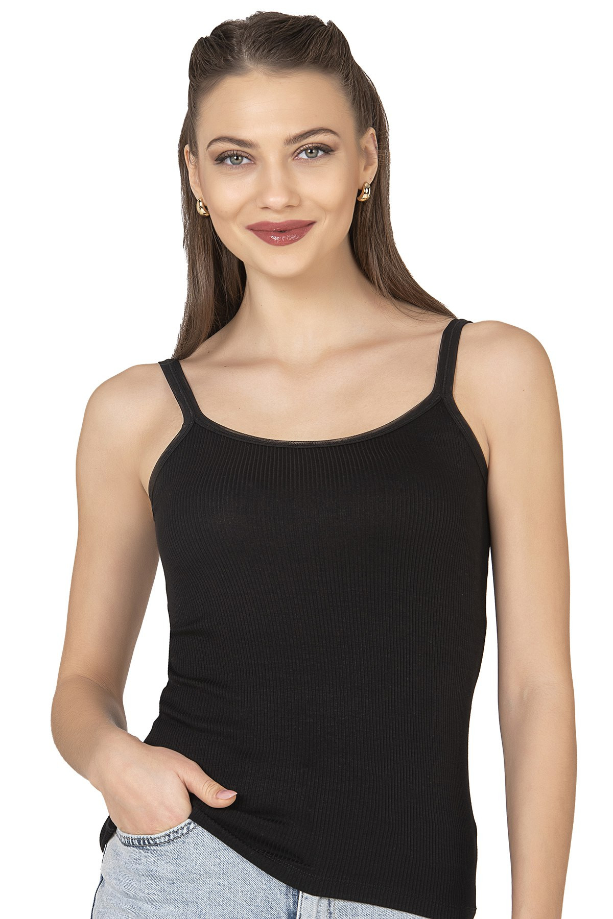 Жіноча майка в рубчик тонка бретель - Ozkan - віскоза