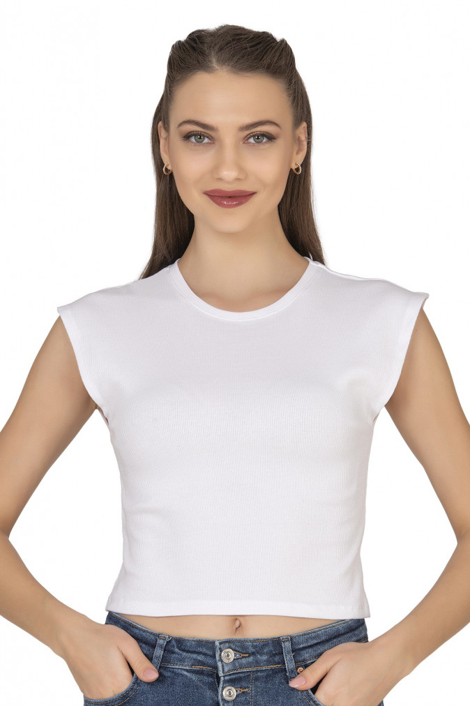 Футболка жіноча без рукавів вкорочена бавовна, в рубчик - Ozkan