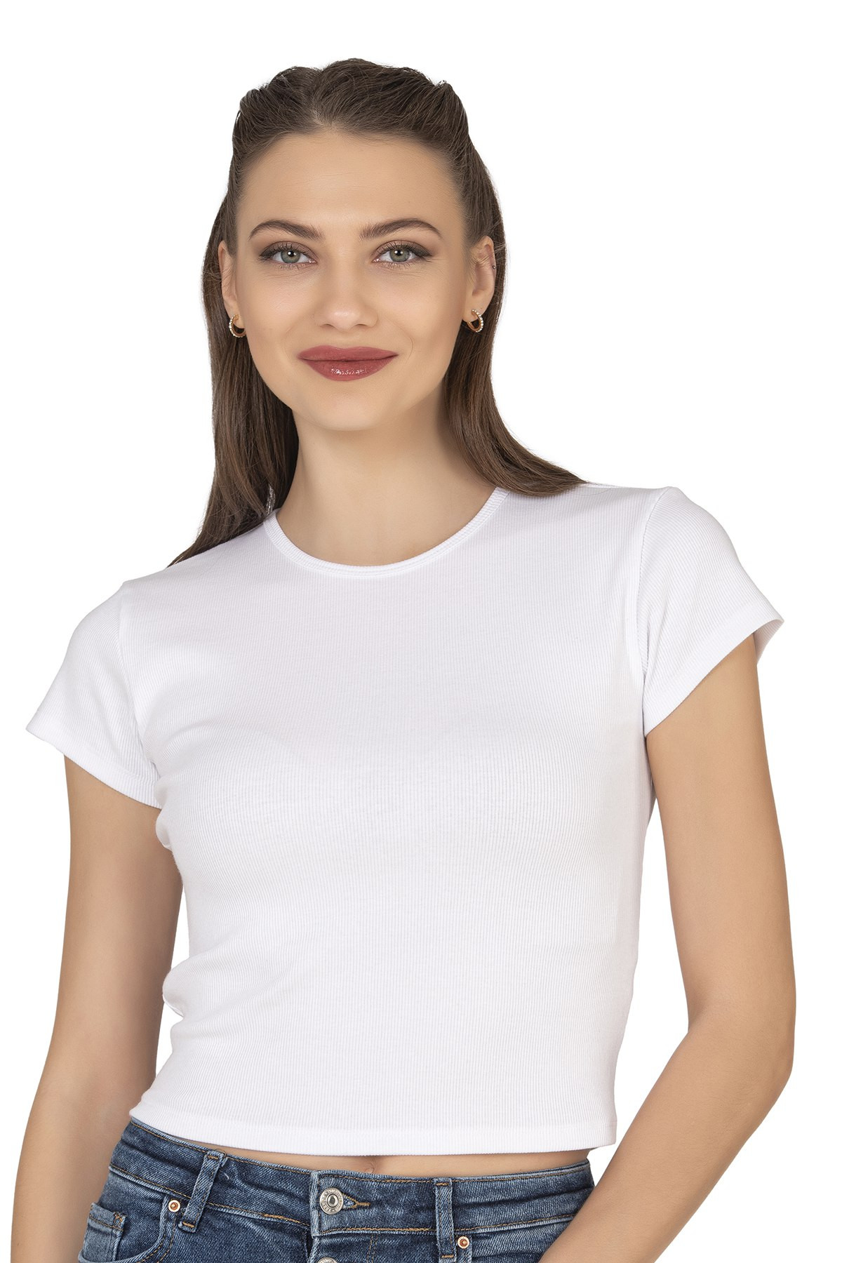 Футболка жіноча вкорочена - бавовна, в рубчик - Ozkan