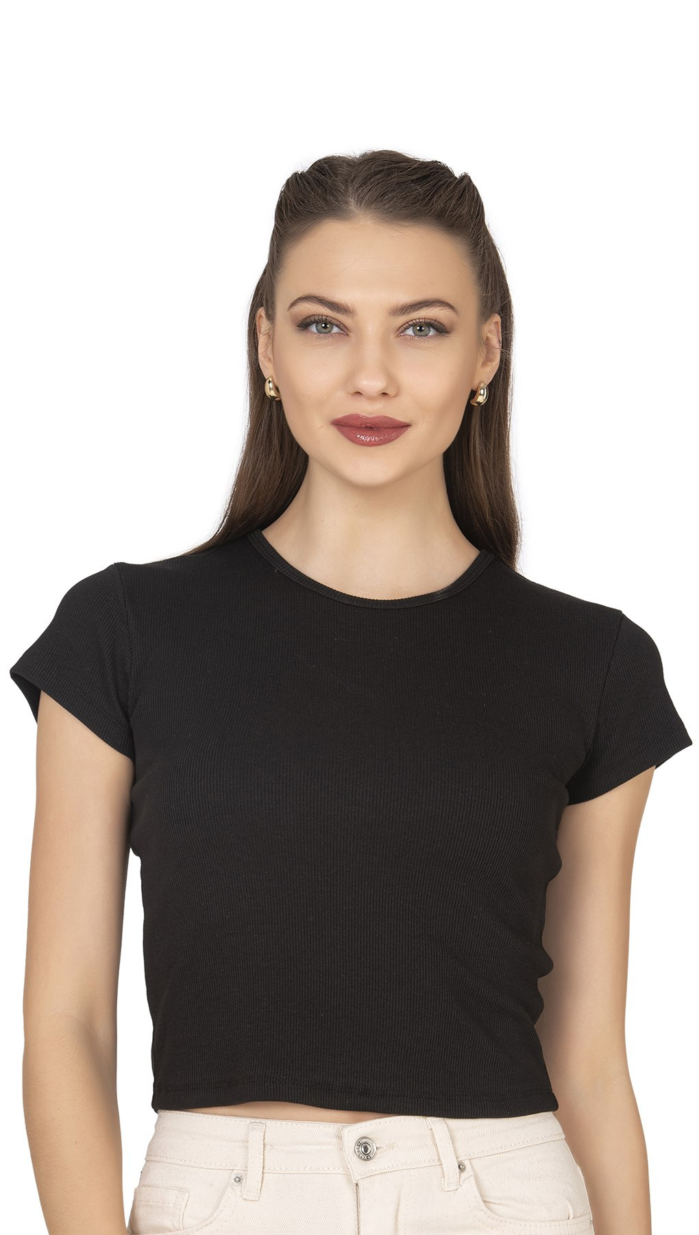 Футболка жіноча вкорочена - бавовна, в рубчик - Ozkan