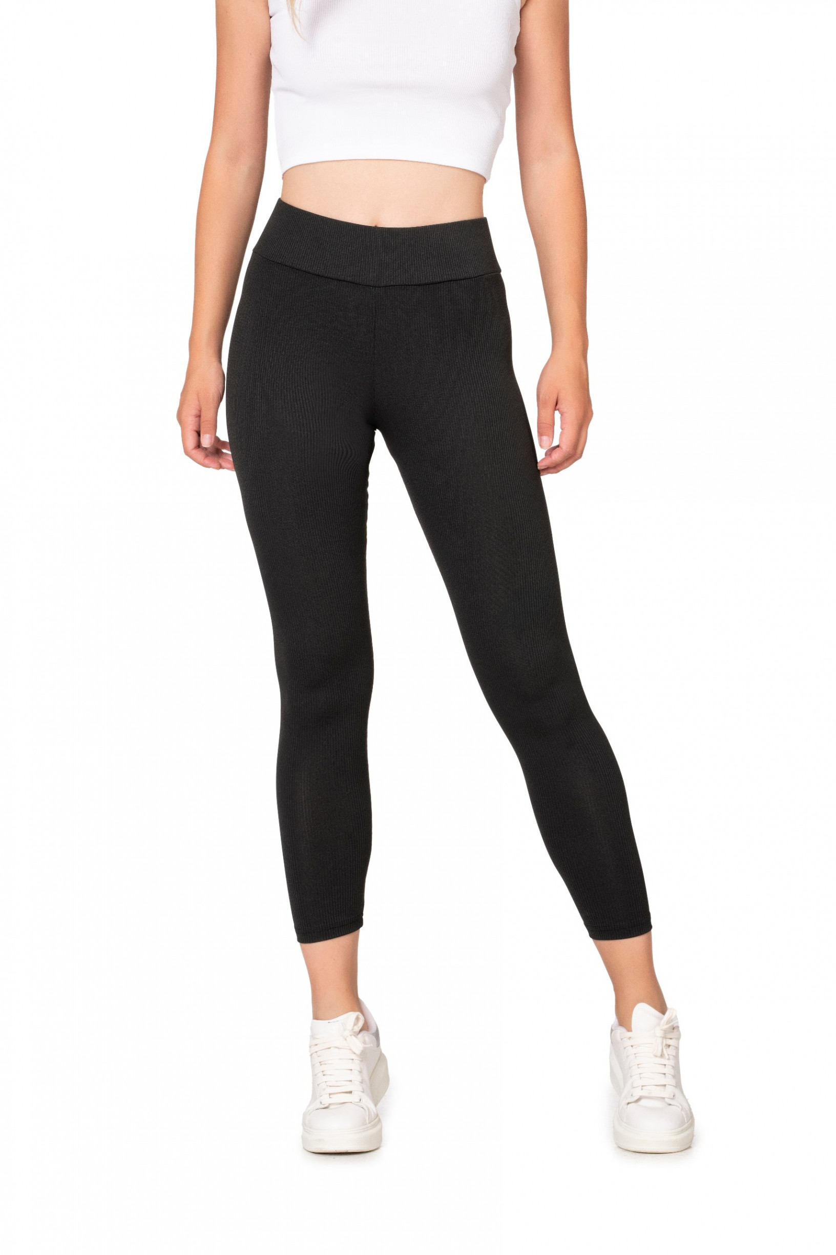 Лосины женские - в рубчик - Чёрные - M-2Xl