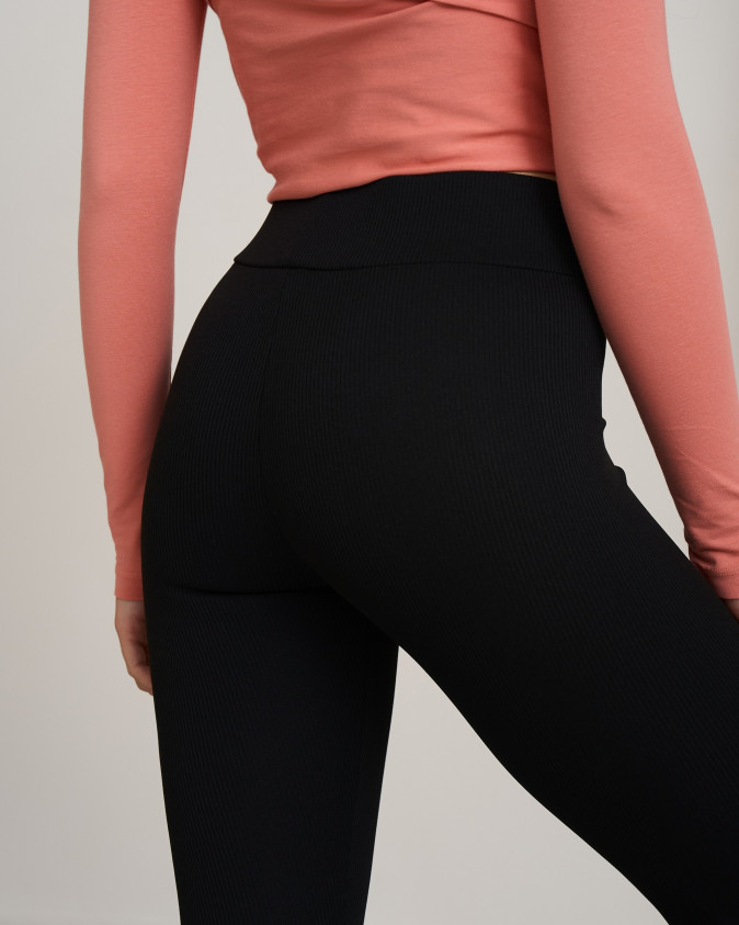 Лосины женские - в рубчик - Чёрные - M-2Xl