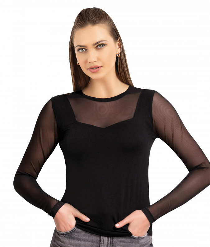 Жіноча кофтинка з рукавами та декольте в сіточку - Ozkan