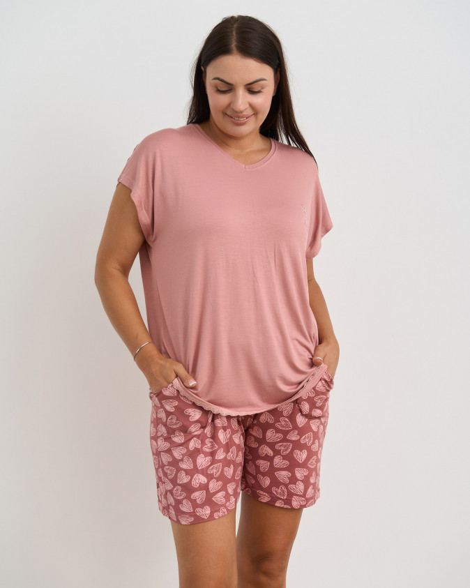 Комплект женский Plus Size футболка и шорты - Сердечки, вискоза