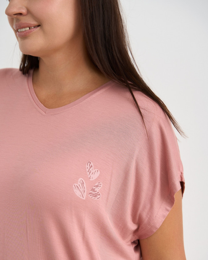 Комплект женский Plus Size футболка и шорты - Сердечки, вискоза