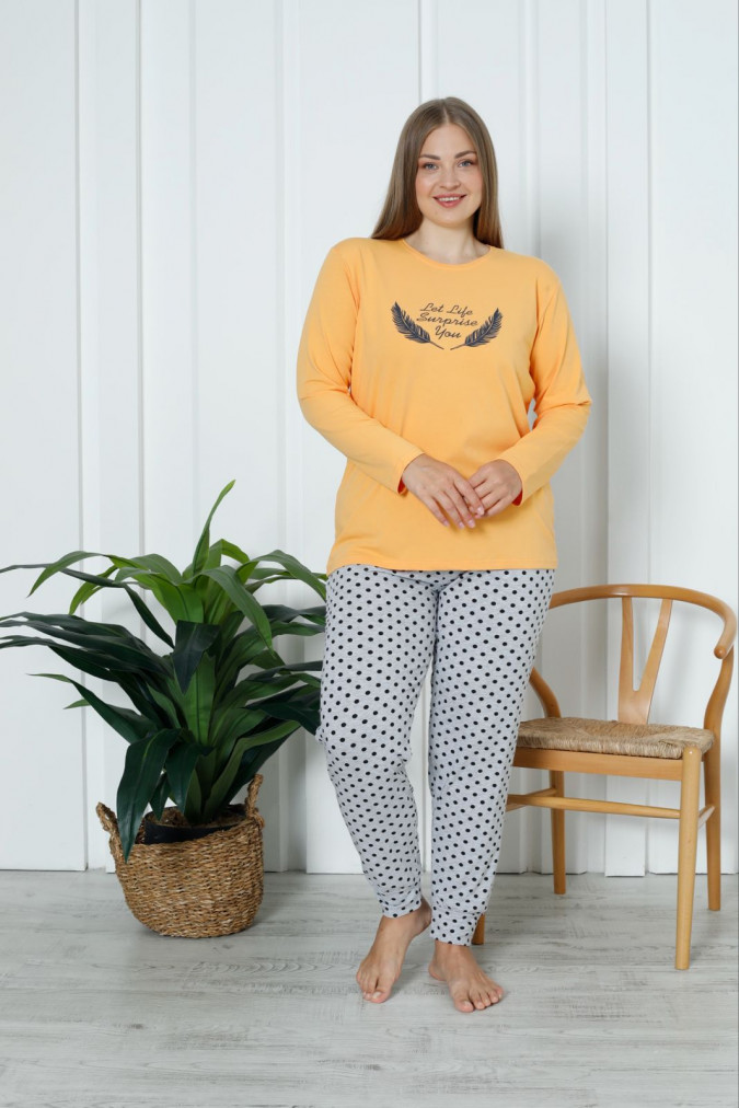 Комплект жіночий Plus Size зі штанами в горошок - Пір'їнки