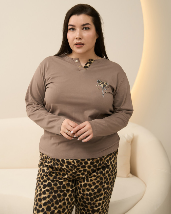 Комплект жіночий Plus Size зі штанами - принт леопард