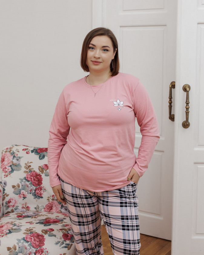 Комплект жіночий Plus Size зі штанами в клітинку